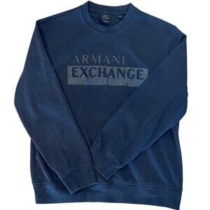 Armani Exchange AX Mens Crewneck Sweatshirt Navy Blue Logo Spellout Size M